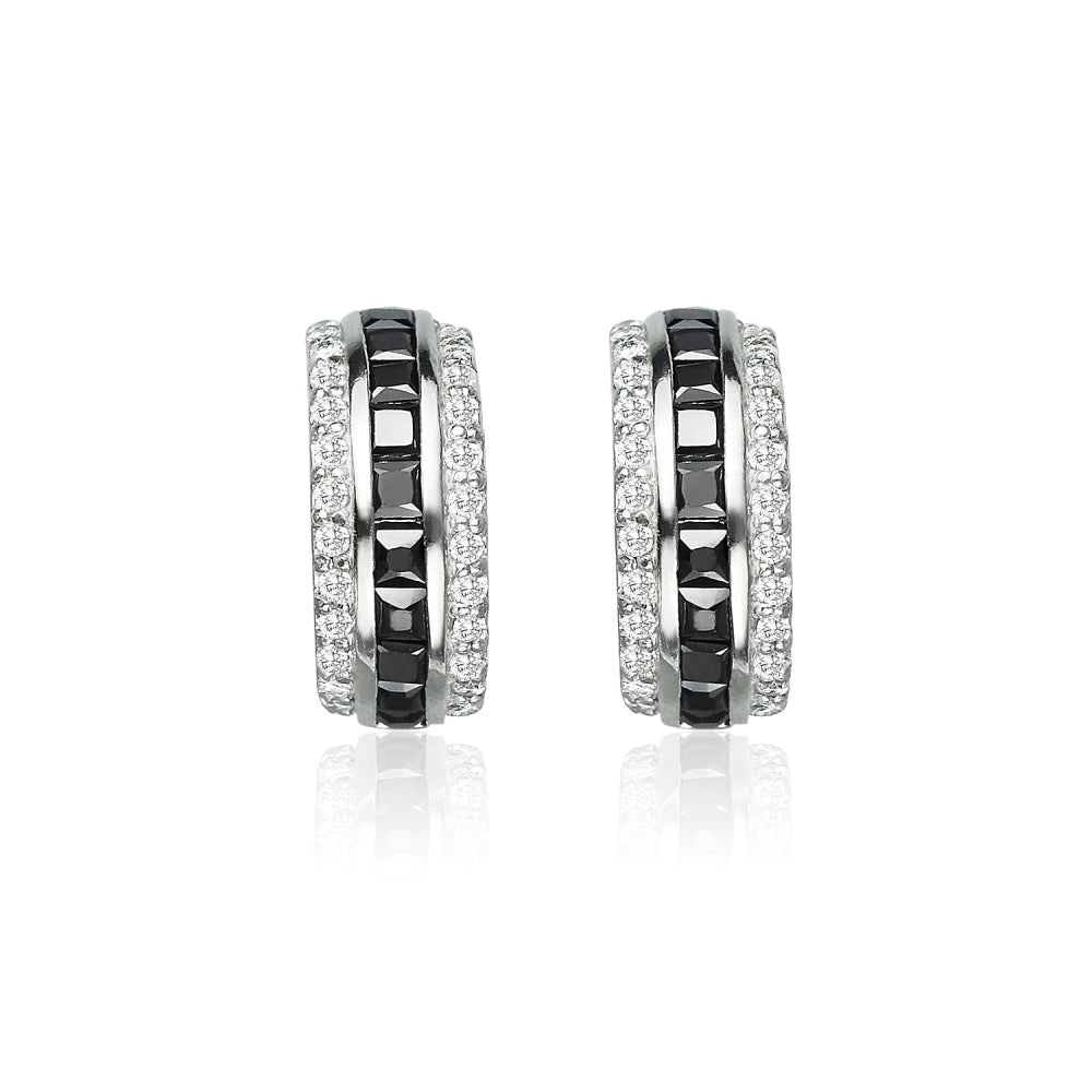 Sterling Silver Black Cubic Zirconia Channel-Set Half Hoop Earrings-2