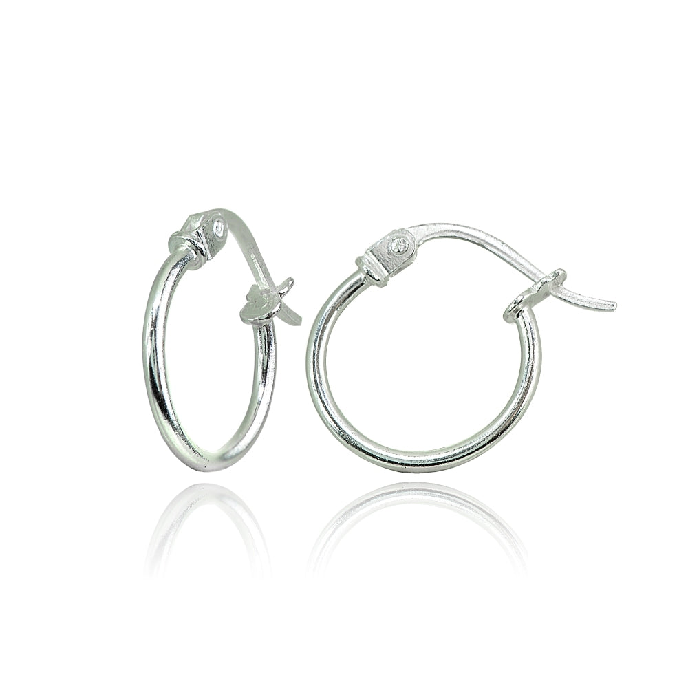 Sterling Silver High Polished Round Thin Hoop Earrings, 12mm