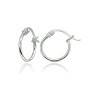 Sterling Silver High Polished Round Thin Hoop Earrings, 12mm