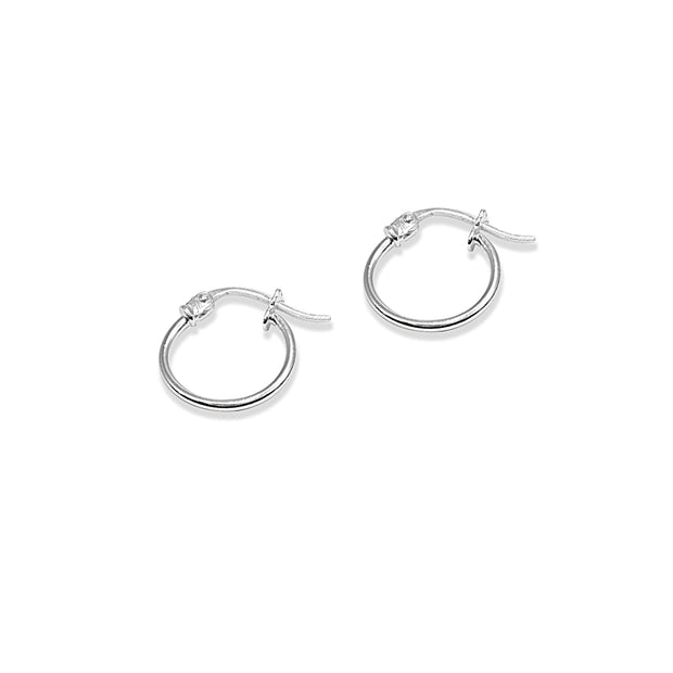 Sterling Silver High Polished Round Thin Hoop Earrings, 12mm
