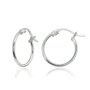 Sterling Silver Tiny Small  High Polished Round Thin Lightweight Unisex Hoop Earrings, 15mm
