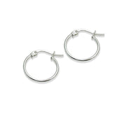 Sterling Silver Tiny Small  High Polished Round Thin Lightweight Unisex Hoop Earrings, 15mm
