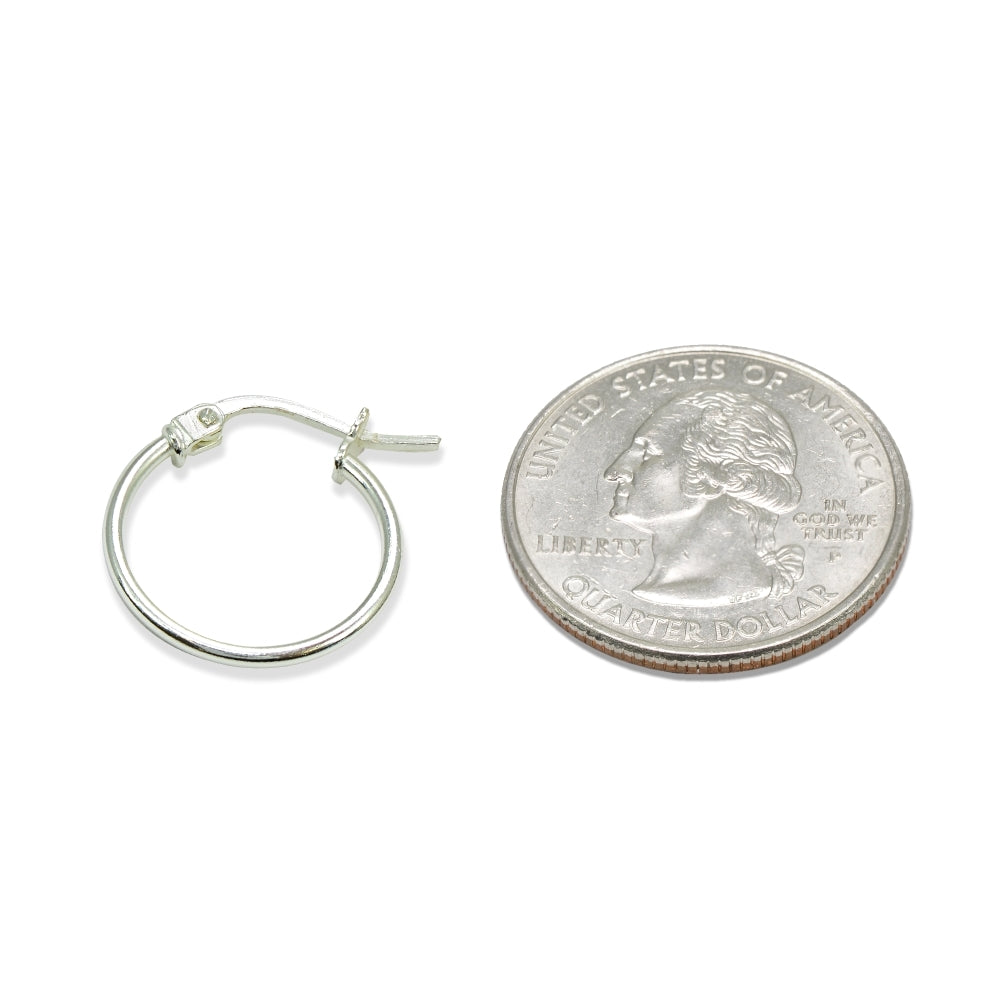 Sterling Silver Tiny Small  High Polished Round Thin Lightweight Unisex Hoop Earrings, 15mm-3