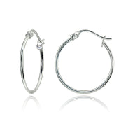 Sterling Silver Small 20mm High Polished Round Thin Lightweight Unisex Hoop Earrings