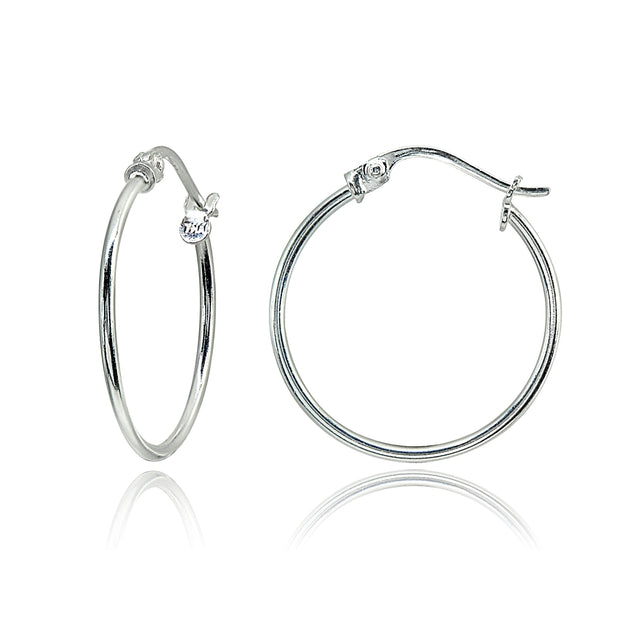 Sterling Silver Small 20mm High Polished Round Thin Lightweight Unisex Hoop Earrings
