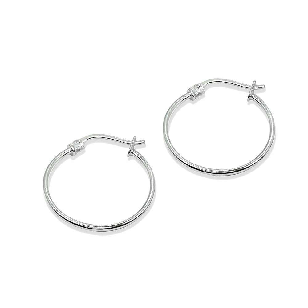 Sterling Silver Small 20mm High Polished Round Thin Lightweight Unisex Hoop Earrings-2