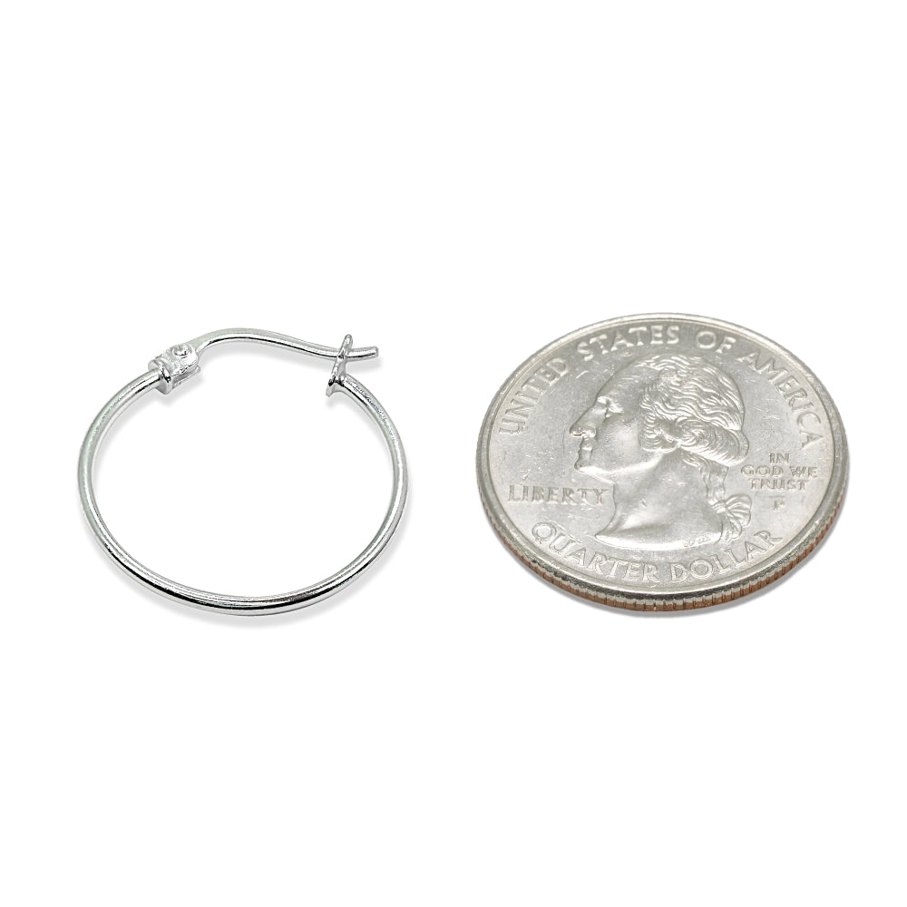 Sterling Silver Small 20mm High Polished Round Thin Lightweight Unisex Hoop Earrings-3