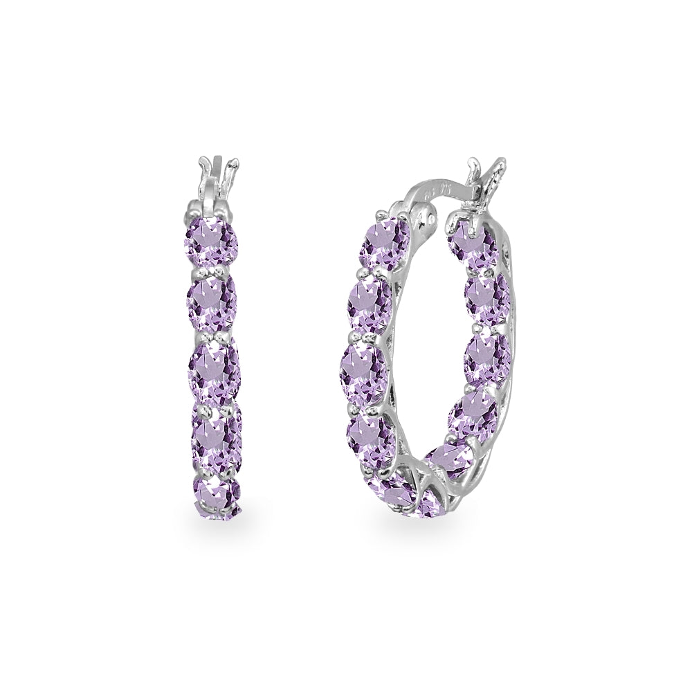 Sterling Silver Amethyst Oval-cut Round 20mm Hoop Earrings