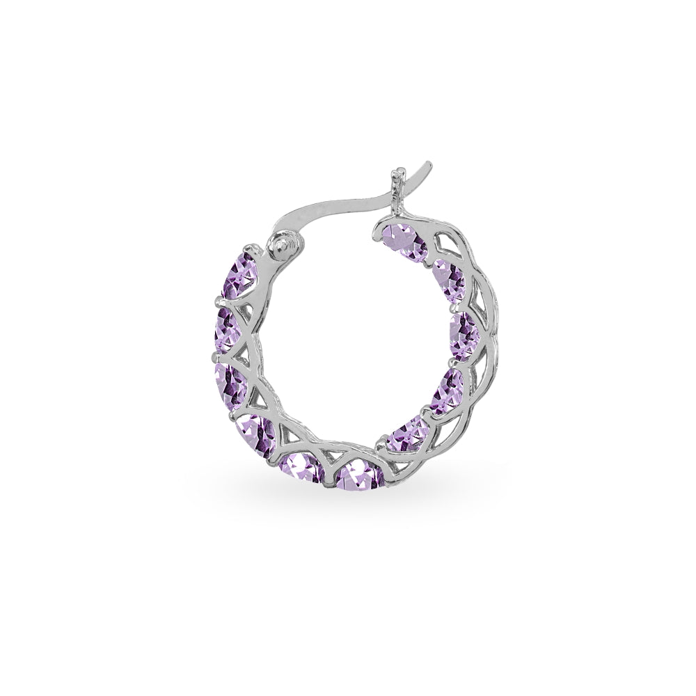 Sterling Silver Amethyst Oval-cut Round 20mm Hoop Earrings-2