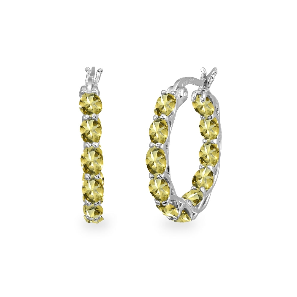 Sterling Silver Citrine Oval-cut Round 20mm Hoop Earrings