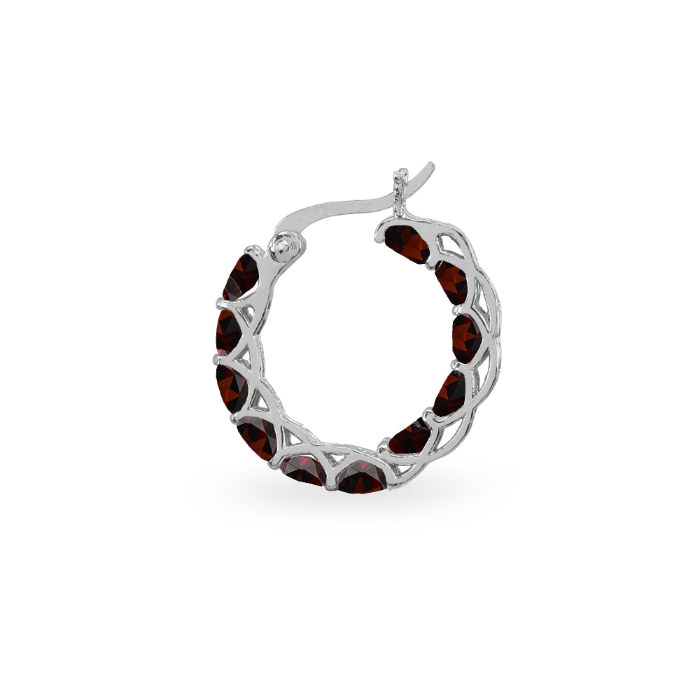 Sterling Silver Garnet Oval-cut Round 20mm Hoop Earrings-2