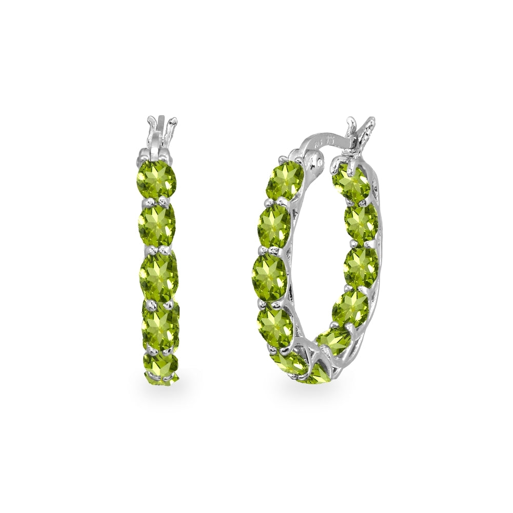 Sterling Silver Peridot Oval-cut Round 20mm Hoop Earrings
