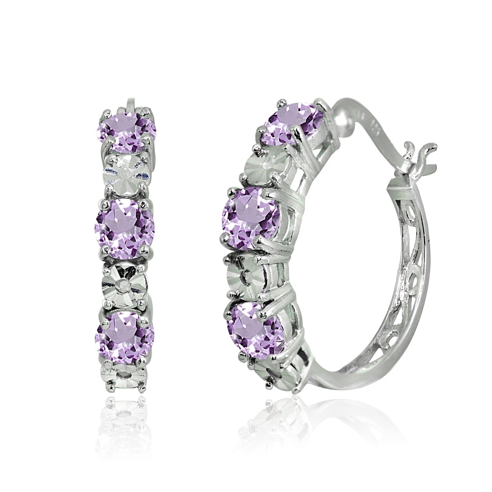 Sterling Silver Amethyst Round Filigree 20mm Hoop Earrings