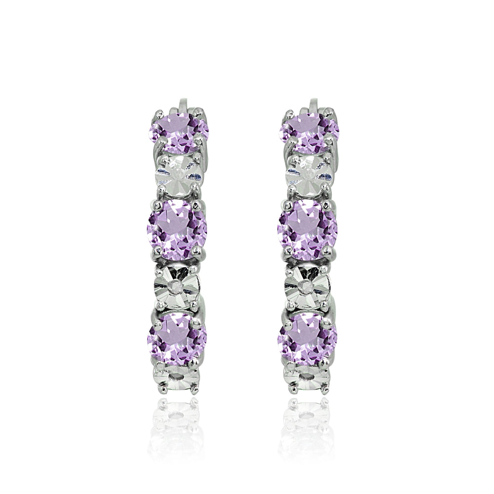 Sterling Silver Amethyst Round Filigree 20mm Hoop Earrings-2