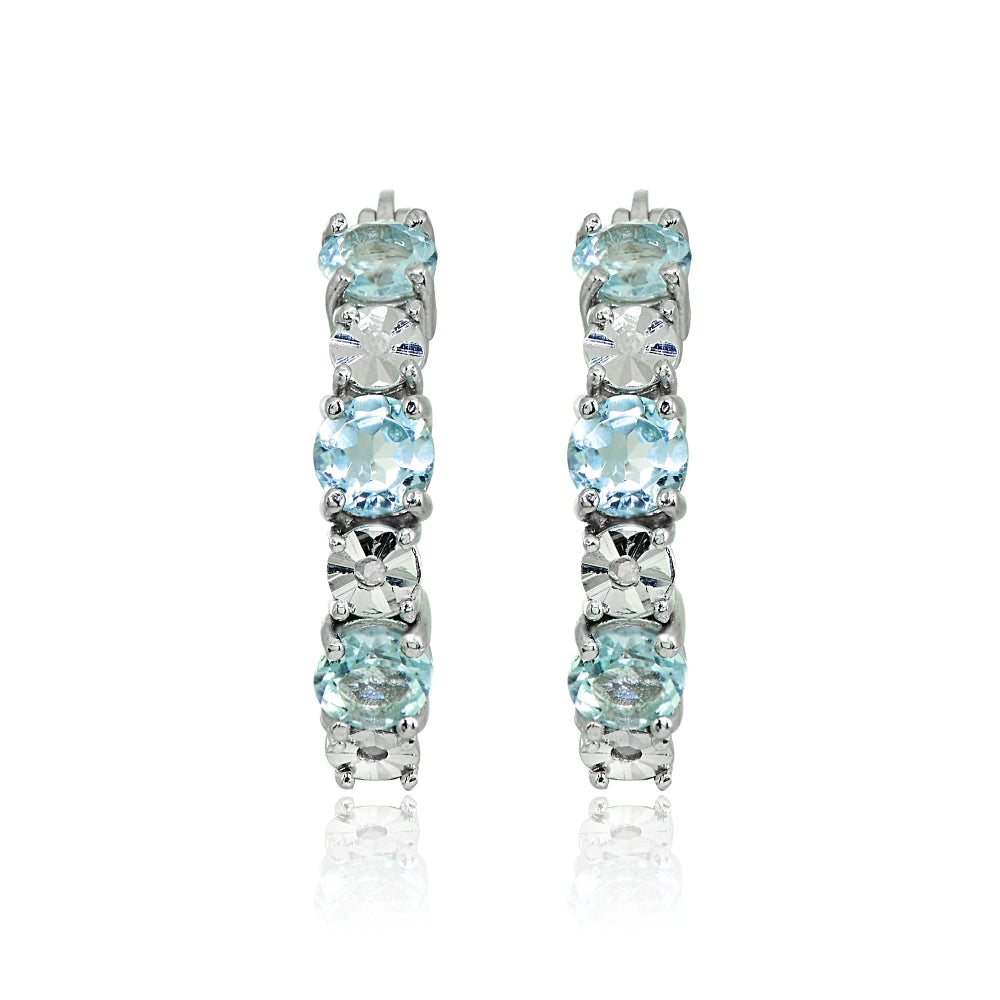 Sterling Silver Blue Topaz Round Filigree 20mm Hoop Earrings-2
