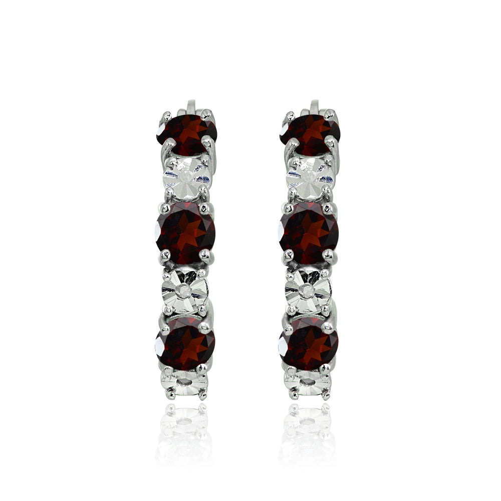 Sterling Silver Garnet Round Filigree 20mm Hoop Earrings-2
