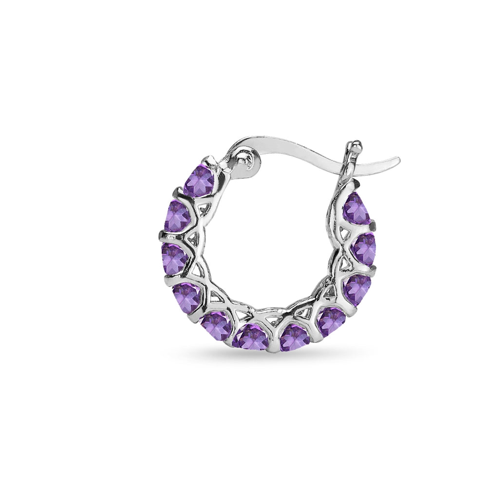 Sterling Silver African Amethyst Small Round Huggie 18mm Hoop Earrings-3
