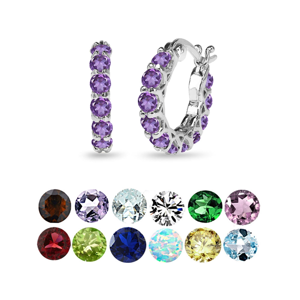 Sterling Silver African Amethyst Small Round Huggie 18mm Hoop Earrings-5