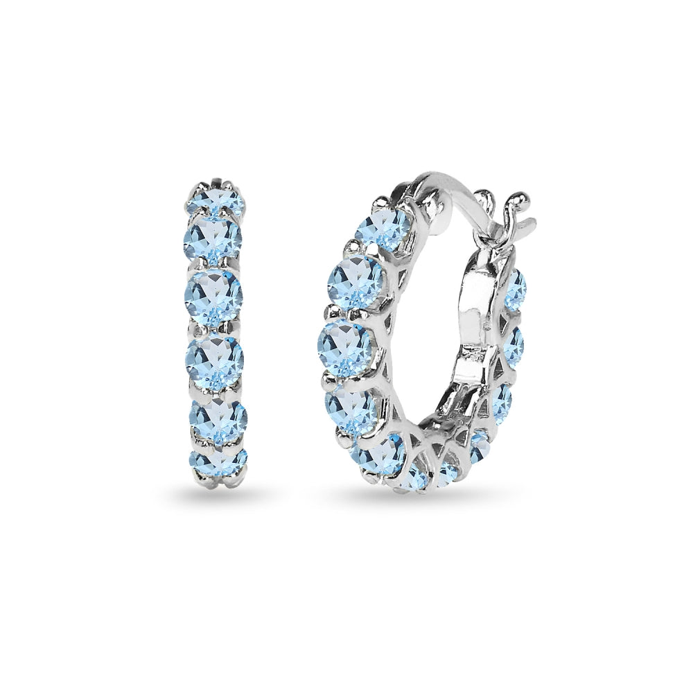 Sterling Silver Blue Topaz Small Round Huggie 18mm Hoop Earrings
