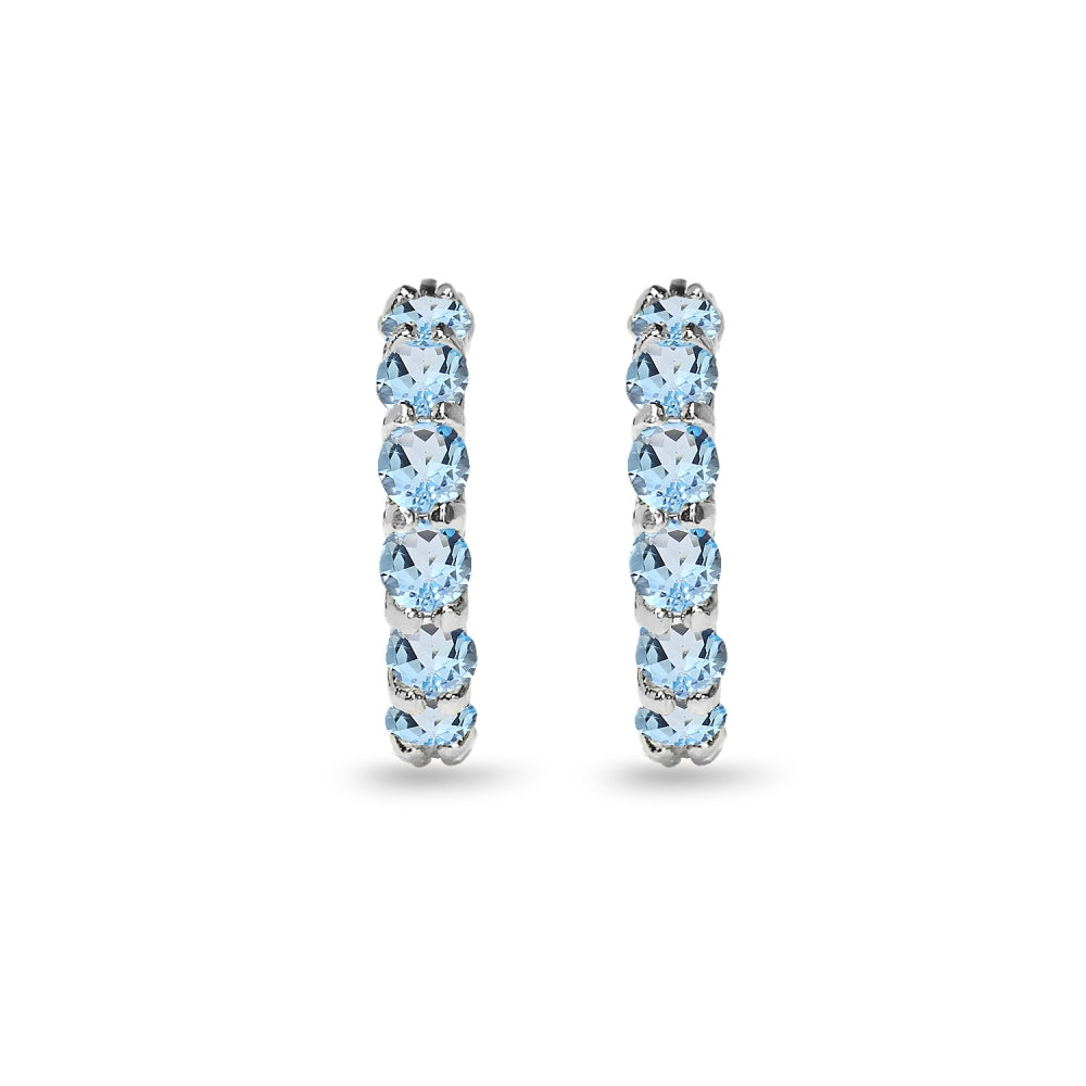 Sterling Silver Blue Topaz Small Round Huggie 18mm Hoop Earrings-2