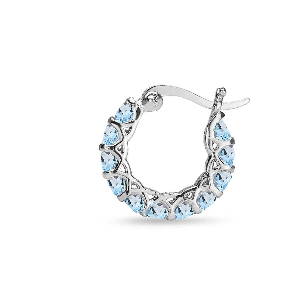 Sterling Silver Blue Topaz Small Round Huggie 18mm Hoop Earrings-3