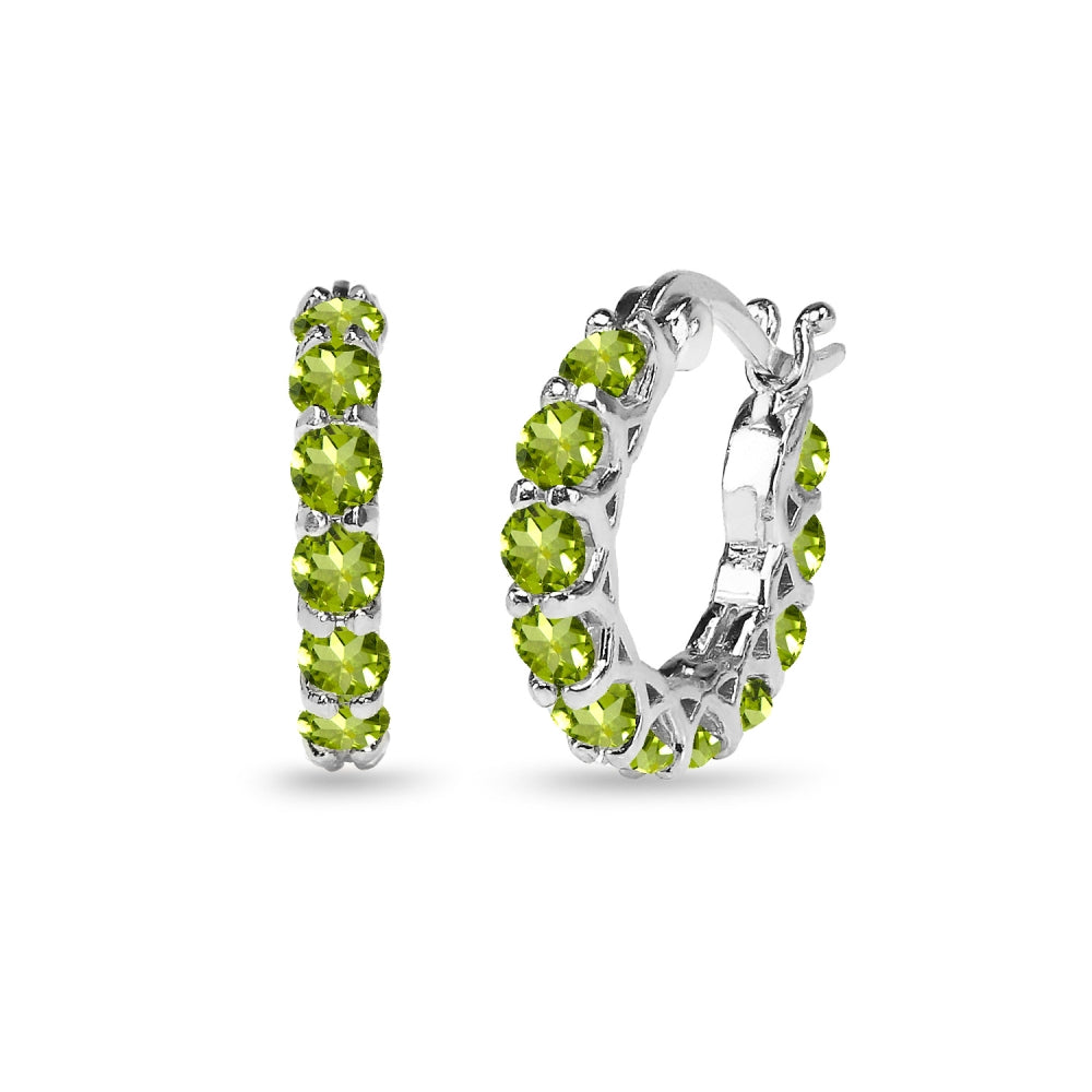 Sterling Silver Peridot Small Round Huggie 18mm Hoop Earrings