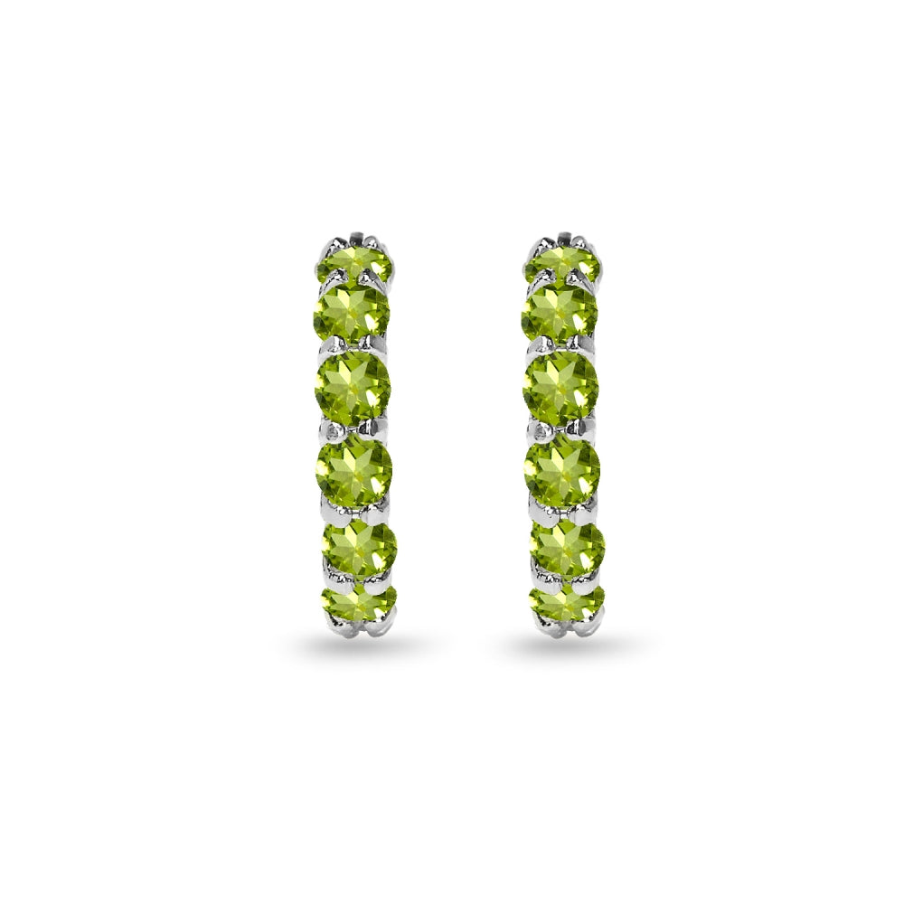Sterling Silver Peridot Small Round Huggie 18mm Hoop Earrings-2