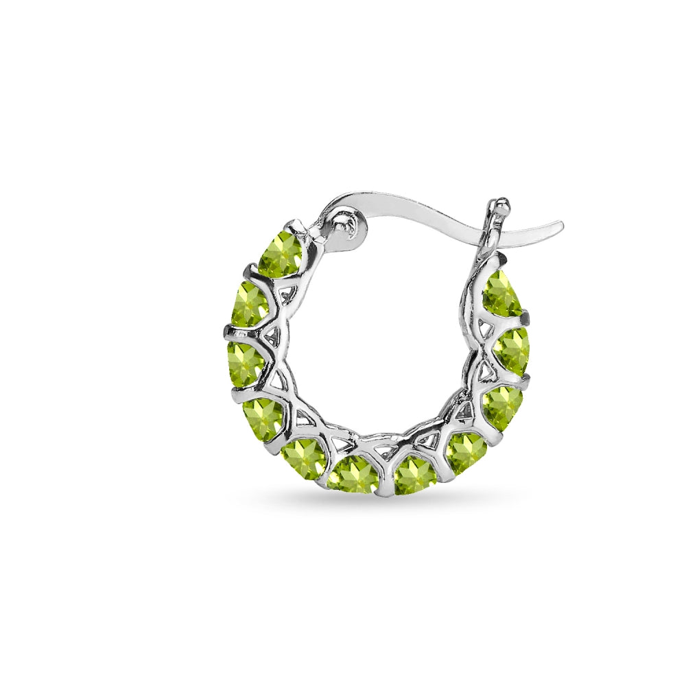 Sterling Silver Peridot Small Round Huggie 18mm Hoop Earrings-3