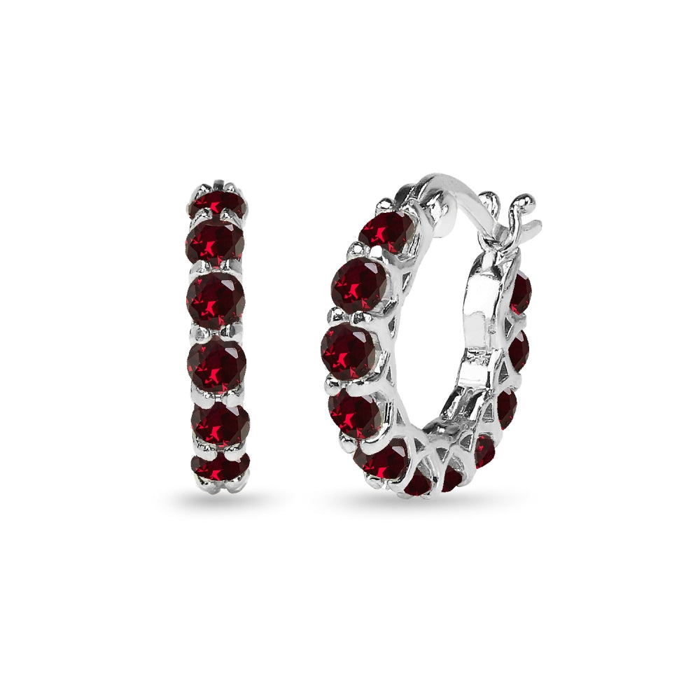 Sterling Silver Created Ruby Small Round Huggie 18mm Hoop Earrings