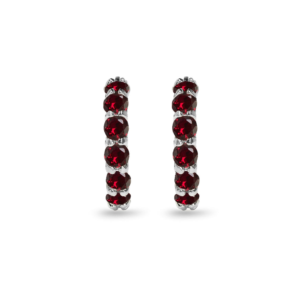 Sterling Silver Created Ruby Small Round Huggie 18mm Hoop Earrings-2