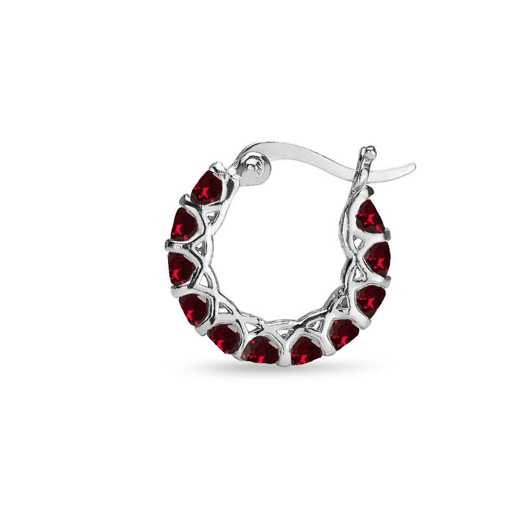 Sterling Silver Created Ruby Small Round Huggie 18mm Hoop Earrings-3