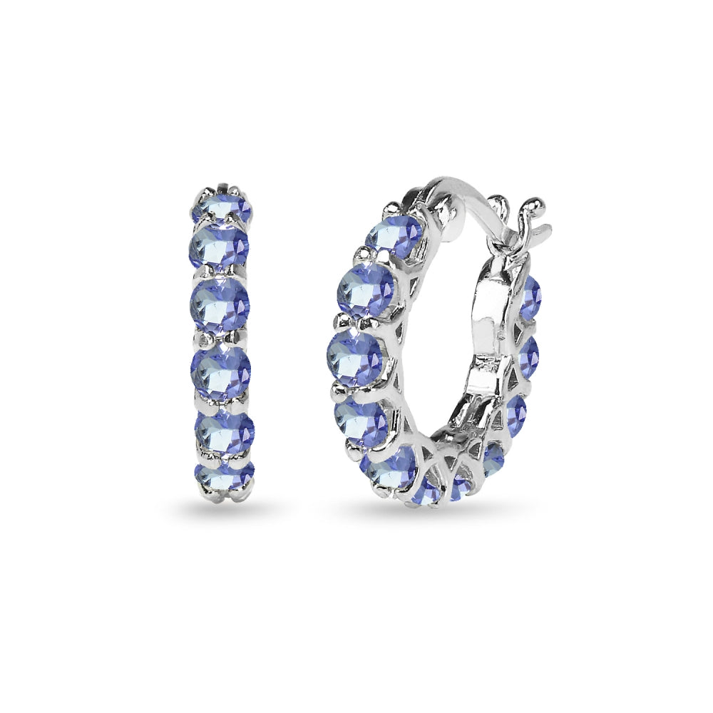 Sterling Silver Tanzanite Small Round Huggie 18mm Hoop Earrings