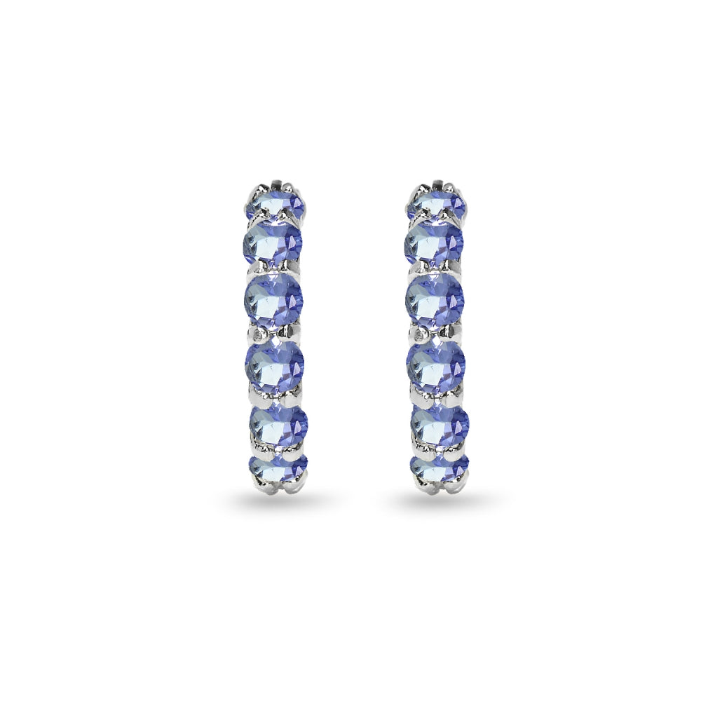 Sterling Silver Tanzanite Small Round Huggie 18mm Hoop Earrings-2