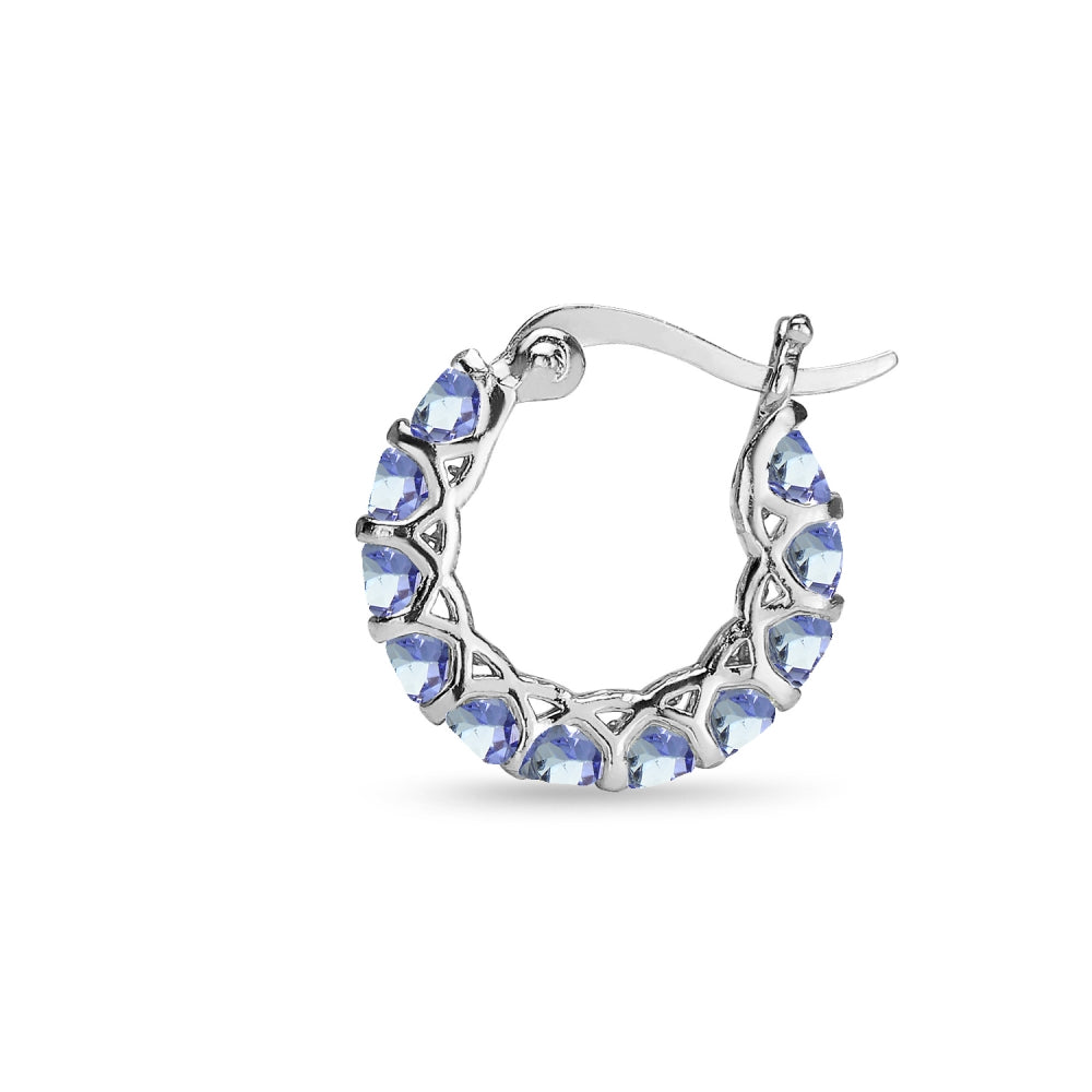Sterling Silver Tanzanite Small Round Huggie 18mm Hoop Earrings-3