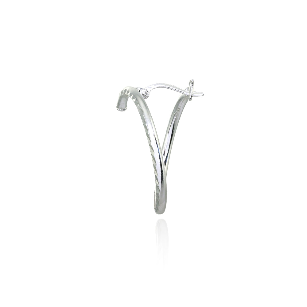 Sterling Silver 25mm Diamond-Cut Open Circle Frontal Hoop Stud Earrings-2