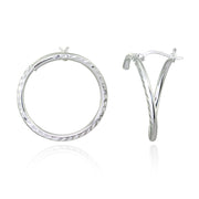 Sterling Silver 30mm Diamond-Cut Open Circle Frontal Hoop Stud Earrings