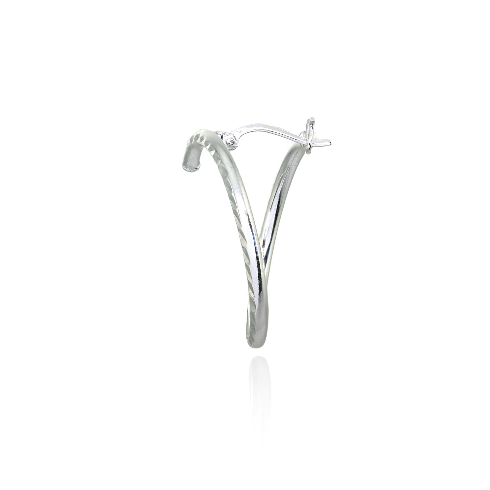 Sterling Silver 30mm Diamond-Cut Open Circle Frontal Hoop Stud Earrings-2
