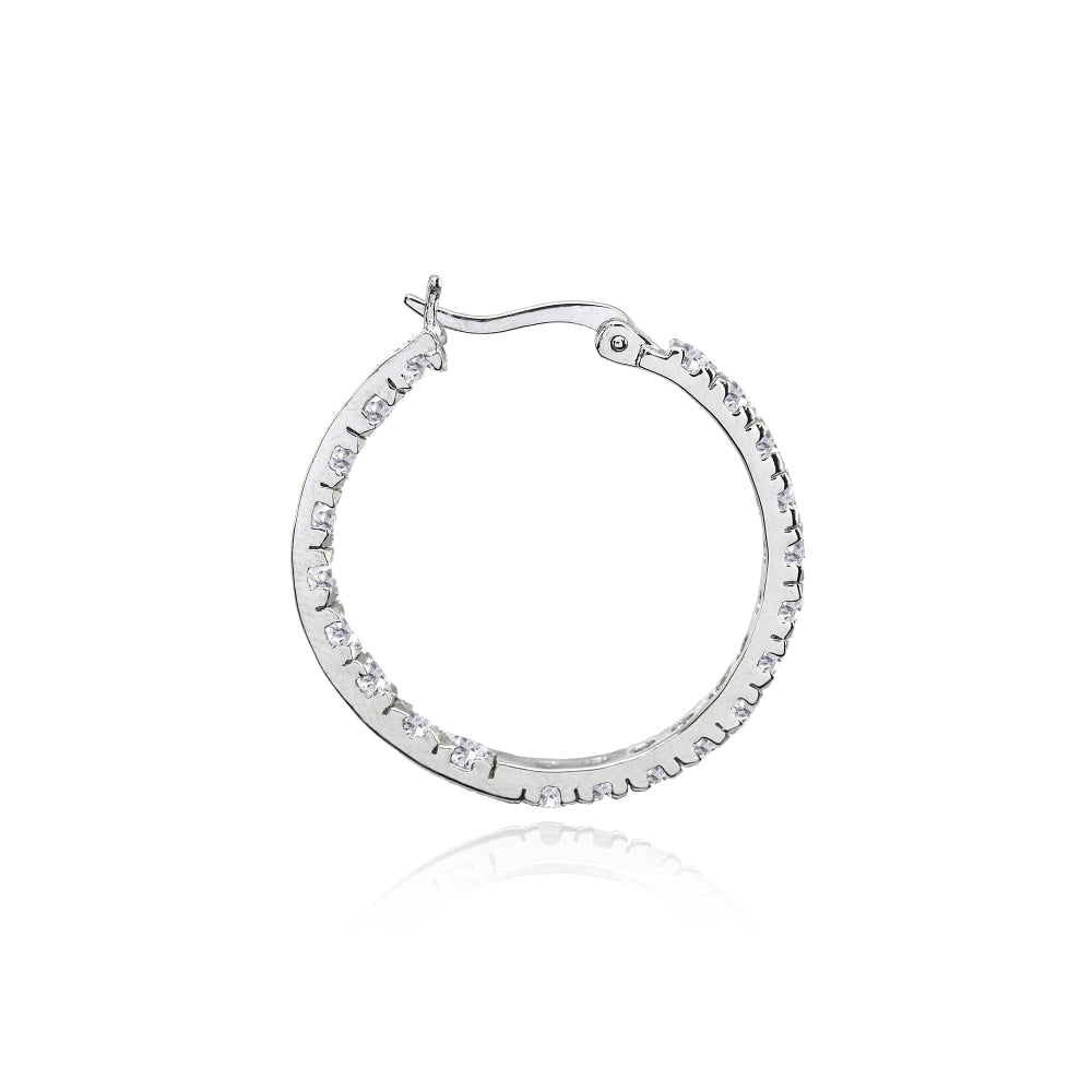 Sterling Silver 3mm Cubic Zirconia Inside Out Round Hoop Earrings-2