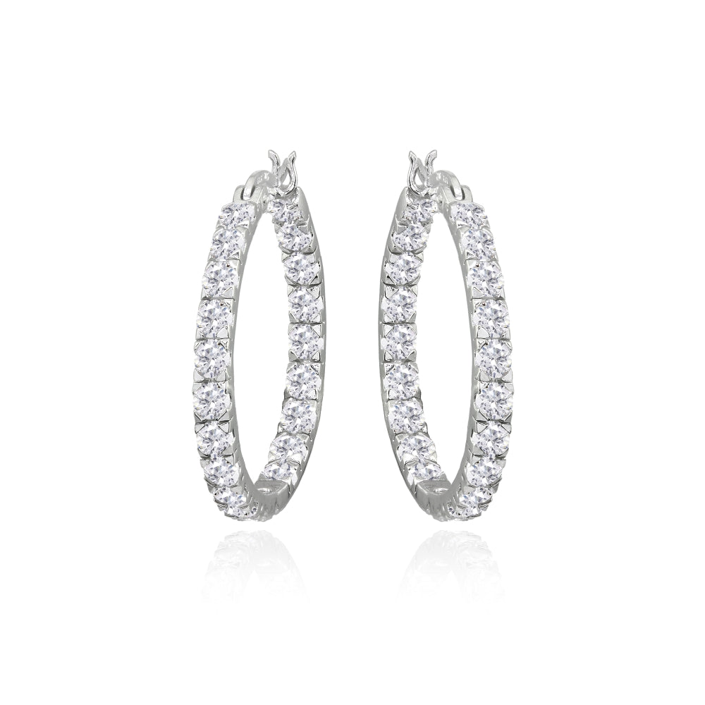 Sterling Silver 3mm Cubic Zirconia Inside Out Round Hoop Earrings-3