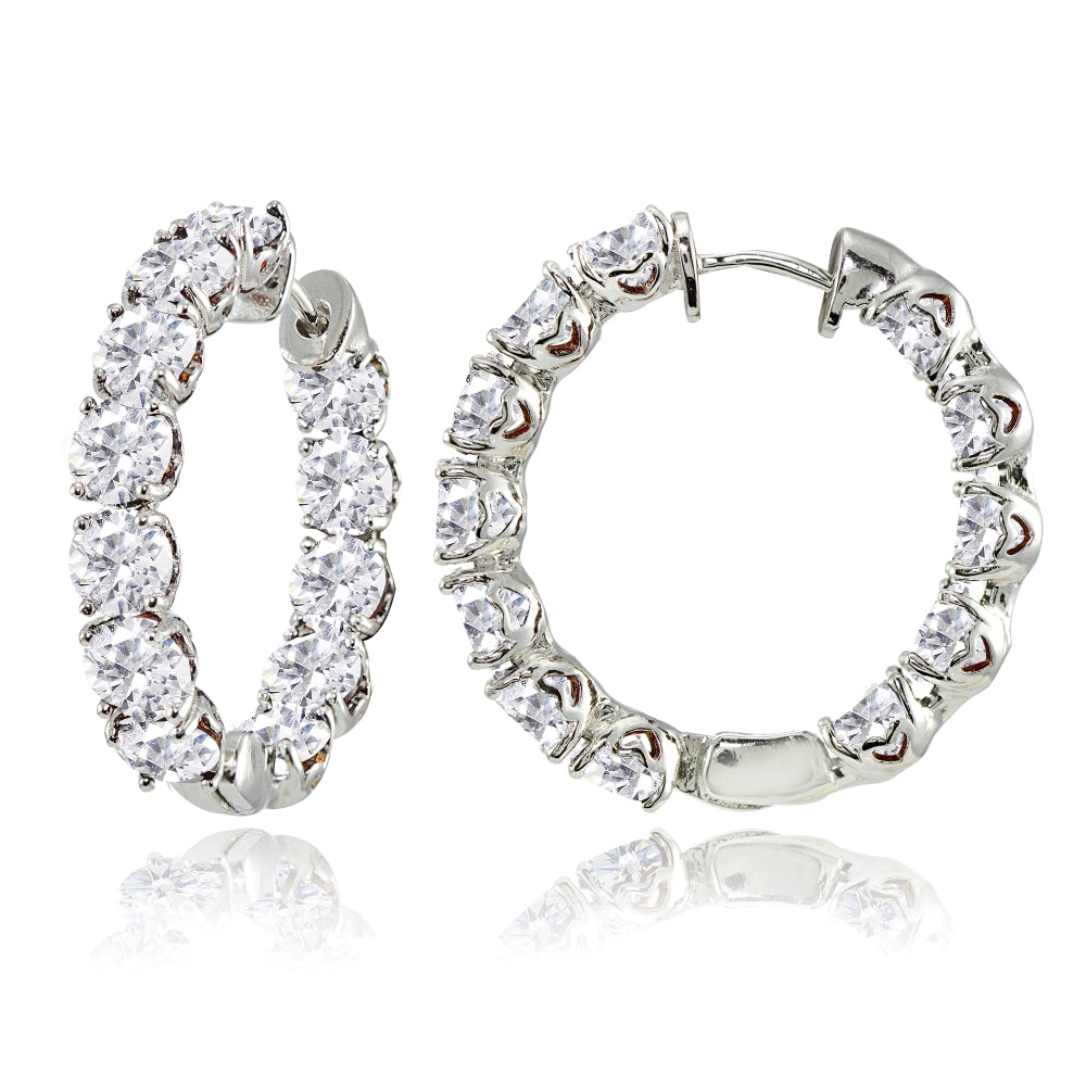 Sterling Silver 5mm Cubic Zirconia Inside Out Round Small Hoop Earrings