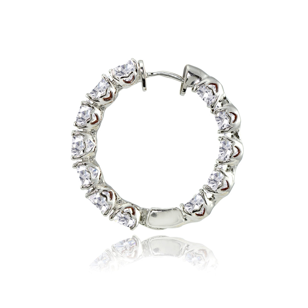 Sterling Silver 5mm Cubic Zirconia Inside Out Round Small Hoop Earrings-2