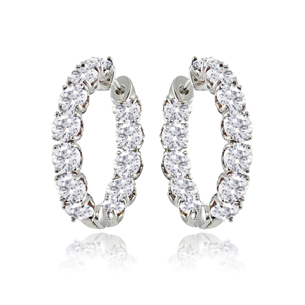 Sterling Silver 5mm Cubic Zirconia Inside Out Round Small Hoop Earrings-3