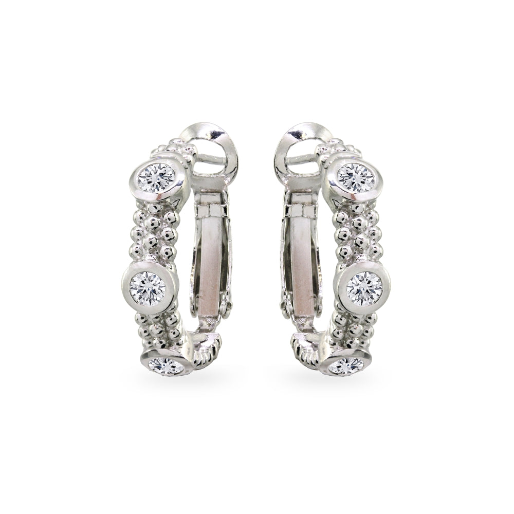 Sterling Silver Cubic Zirconia Round Bezel-Set Clutchless Hoop Earrings, 20mm-2