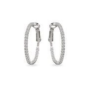 Sterling Silver Cubic Zirconia Round Thin Inside-Out Clutchless Hoop Earrings