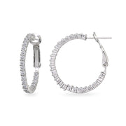 Sterling Silver Cubic Zirconia Round Dainty Inside-Out Clutchless Hoop Earrings