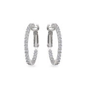 Sterling Silver Cubic Zirconia Round Dainty Inside-Out Clutchless Hoop Earrings