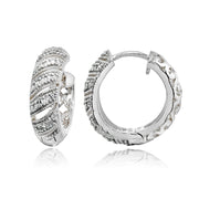 Sterling Silver Polished Diamond Accent Round Click Top Huggie Hoop Earrings, JK-I3
