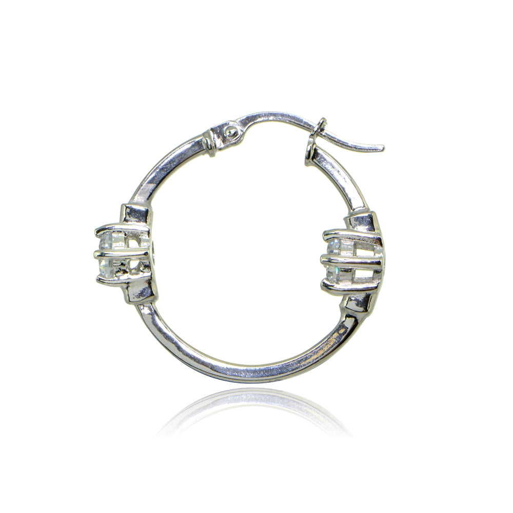 Sterling Silver Polished Cubic Zirconia Round Two Stone Hoop Earrings-2