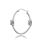 Sterling Silver Polished Cubic Zirconia Round Two Stone Oval Hoop Earrings