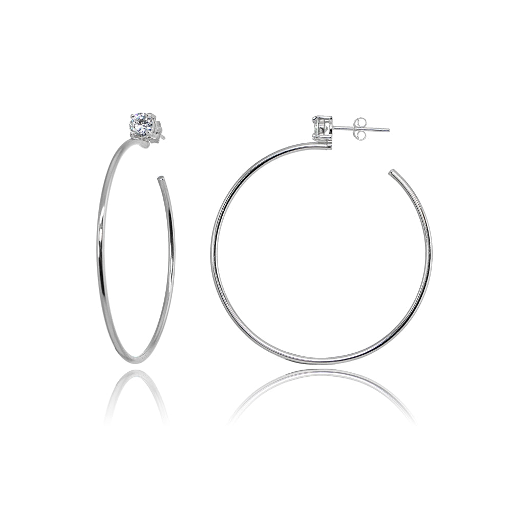 Sterling Silver Polished Cubic Zirconia Round 35mm Open Hoop Earrings